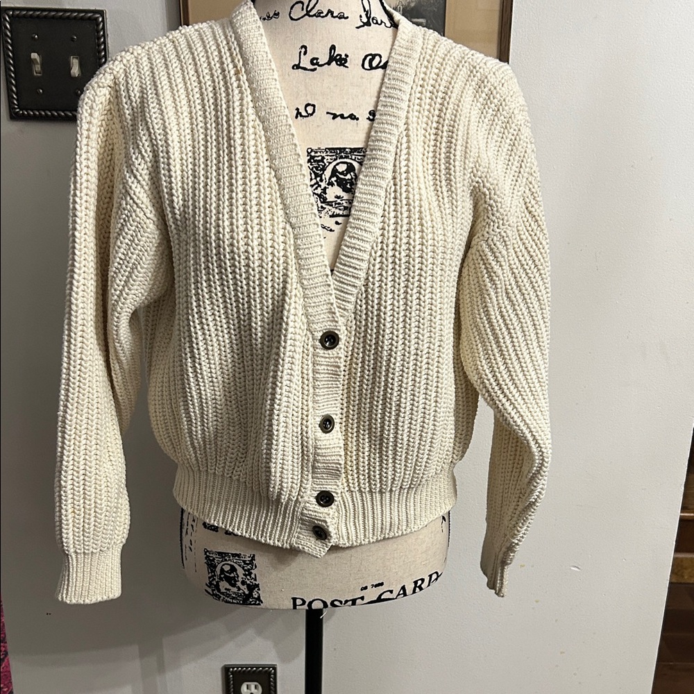 Eddie Bauer Classic Cream Button-Up Women's Sweater Medium - Picture 1 of 4